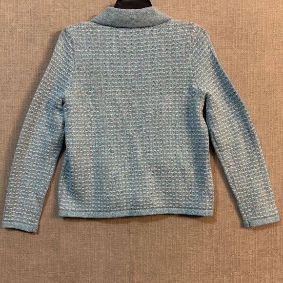 Talbots Petite Blue White Tweed Knit Front Zip Jacket Collard Cardigan Style NWT - Picture 8 of 12